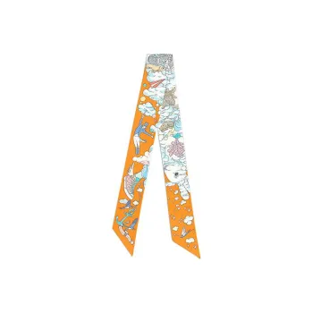 HERMES Silk Scarves Women's Apricot Yellow/Blue