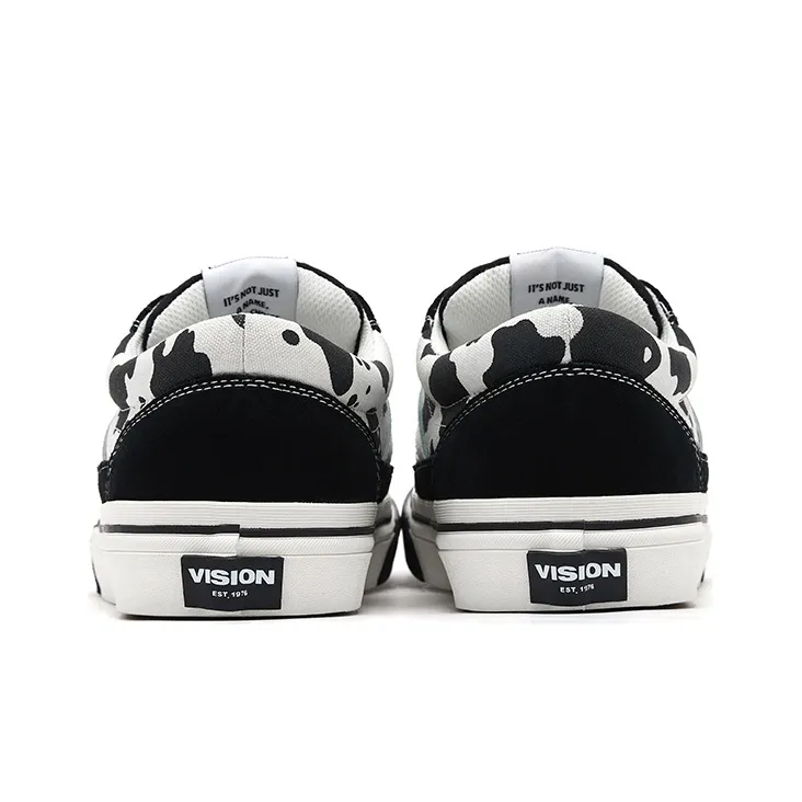 Vision Street Wear Stick Low Top Skateboard Shoes Unisex Black White Cow Pattern-4