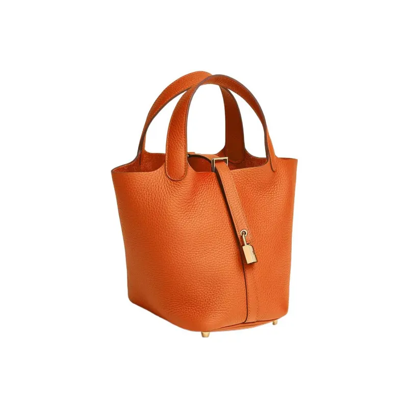 HERMES Picotin Clemence Bullock Leather Basket Bag Handbag Bucket Bag 18 Women's 93 Orange Hermes Orange/Orange-1