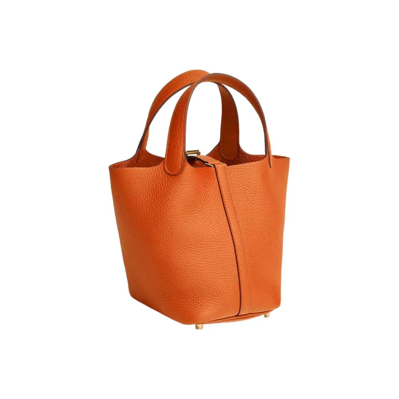 HERMES Picotin Clemence Bullock Leather Basket Bag Handbag Bucket Bag 18 Women's 93 Orange Hermes Orange/Orange-2
