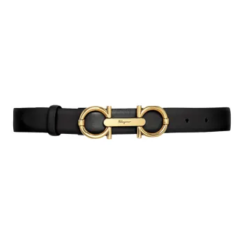 FERRAGAMO Salvatore Antique Style Plate Buckle Cow Leather Belt Women's Black Width 2.5cm