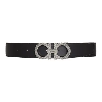 FERRAGAMO Cow Leather Leather Belts Men's Black Walnut Width  3.5cm