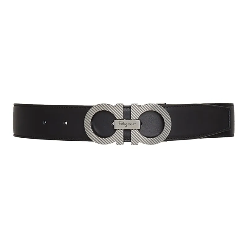 FERRAGAMO Cow Leather Leather Belts Men's Black Walnut Width  3.5cm-0