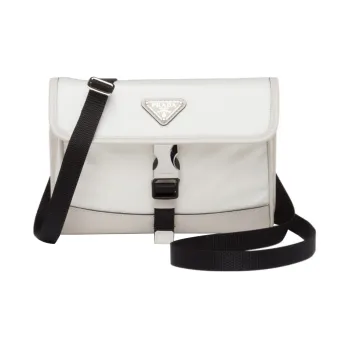 PRADA Fabric With Saffiano Leather Shoulder Bag Crossbody Bag Cell Phone Pouch Men's Chalk White