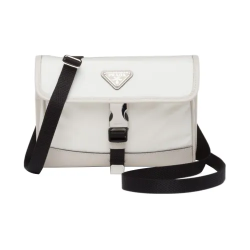 PRADA Fabric With Saffiano Leather Shoulder Bag Crossbody Bag Cell Phone Pouch Men's Chalk White