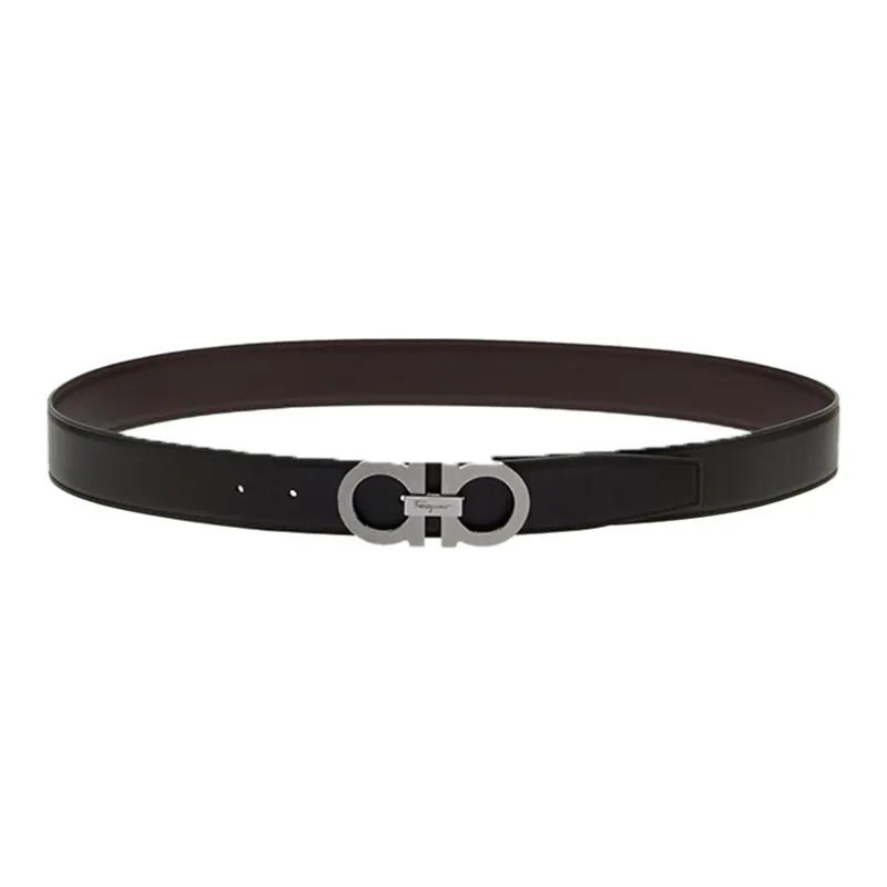 FERRAGAMO Cow Leather Leather Belts Men's Black Walnut Width  3.5cm-1