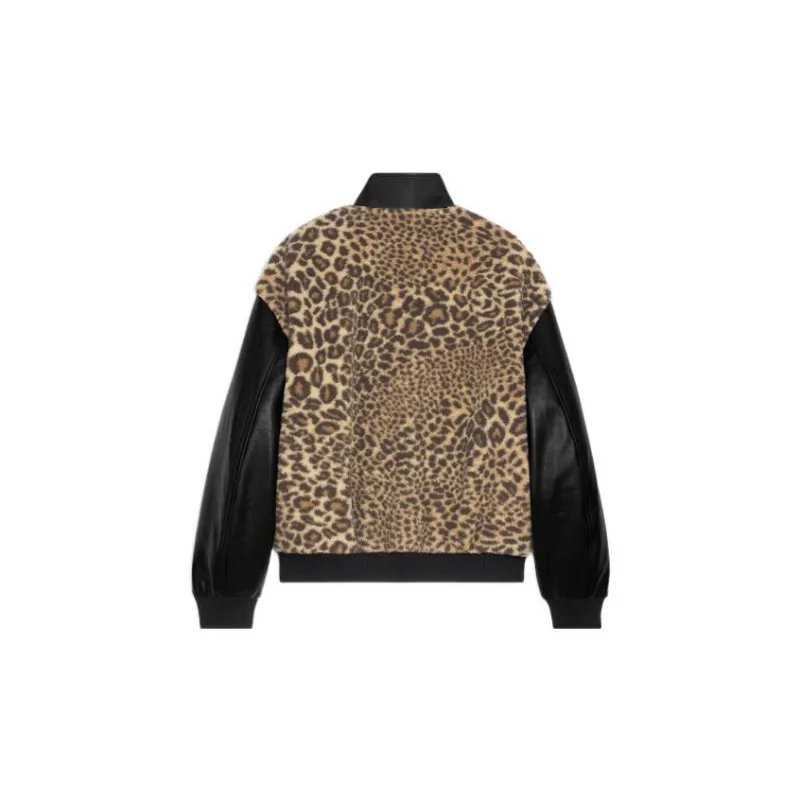 CELINE Crystal Embellished Leopard Print Bomber Jacket-1