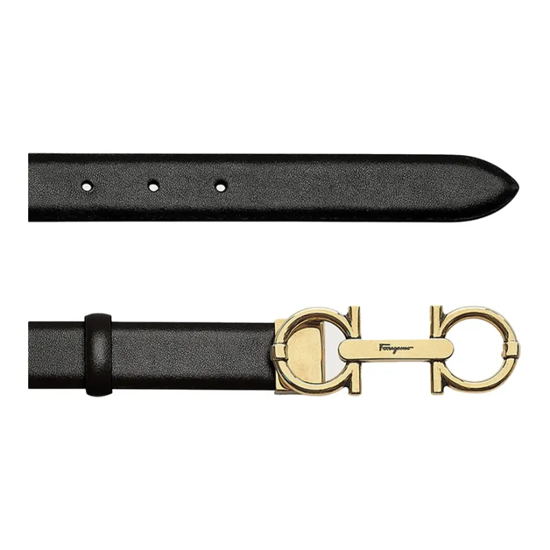 FERRAGAMO Salvatore Antique Style Plate Buckle Cow Leather Belt Women's Black Width 2.5cm-1