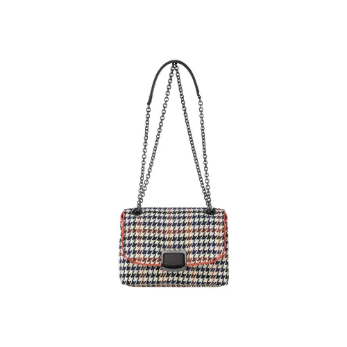 LONGCHAMP Brioche Cotton Handbag Shoulder Bag Crossbody Bag Small Size Women's Marine Blue & Orange Red & White