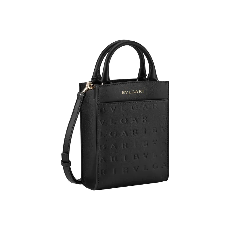BVLGARI Bvlgari Logo Cow Leather Tote Bag Shopping Bag Shoulder Bag Crossbody Bag Handbag Small Size Women's Black-1