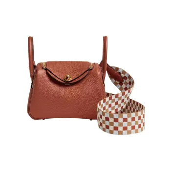 HERMES Lindy Calfskin Handbag Shoulder Bag Crossbody Bag Mini Women's Copper Red/Tea Brown/Gray White/Dusty Blue
