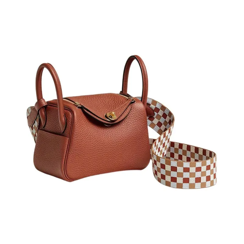 HERMES Lindy Calfskin Handbag Shoulder Bag Crossbody Bag Mini Women's Copper Red/Tea Brown/Gray White/Dusty Blue-1