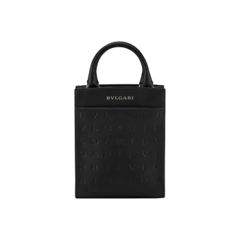 BVLGARI Bvlgari Logo Cow Leather Tote Bag Shopping Bag Shoulder Bag Crossbody Bag Handbag Small Size Women's Black