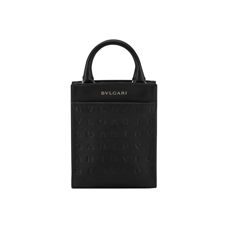 BVLGARI Bvlgari Logo Cow Leather Tote Bag Shopping Bag Shoulder Bag Crossbody Bag Handbag Small Size Women's Black-0