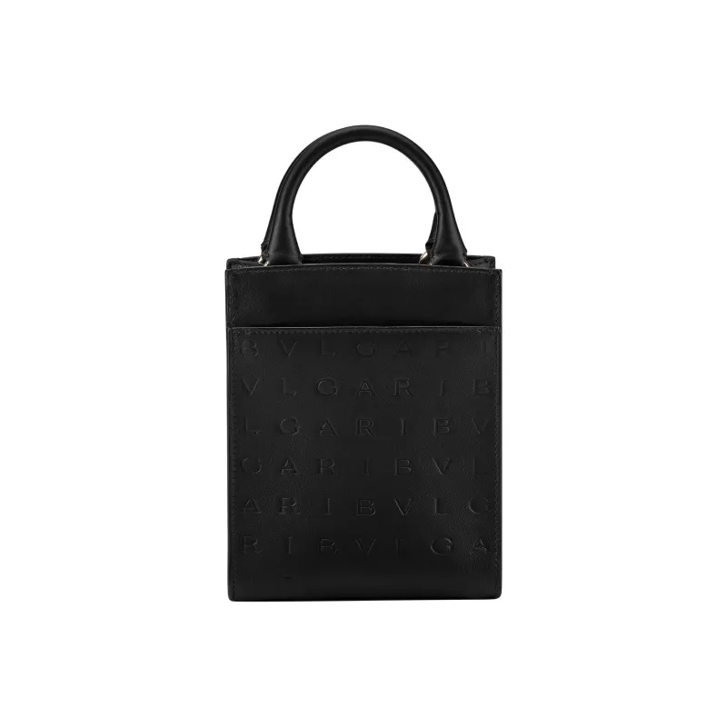 BVLGARI Bvlgari Logo Cow Leather Tote Bag Shopping Bag Shoulder Bag Crossbody Bag Handbag Small Size Women's Black-2
