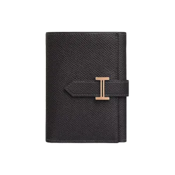 HERMES Bearn Epsom Calfskin Wallet Women's Noir Black