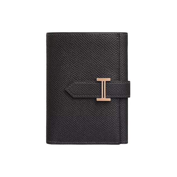 HERMES Bearn Epsom Calfskin Wallet Women's Noir Black-0