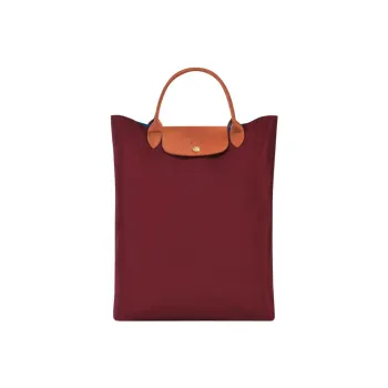 LONGCHAMP Le Pliage Canvas With Leather Trim Tote Bag Shopping Bag Handbag Women's Red & Blue