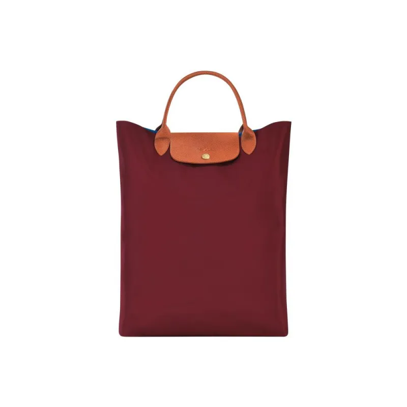 LONGCHAMP Le Pliage Canvas With Leather Trim Tote Bag Shopping Bag Handbag Women's Red & Blue-0
