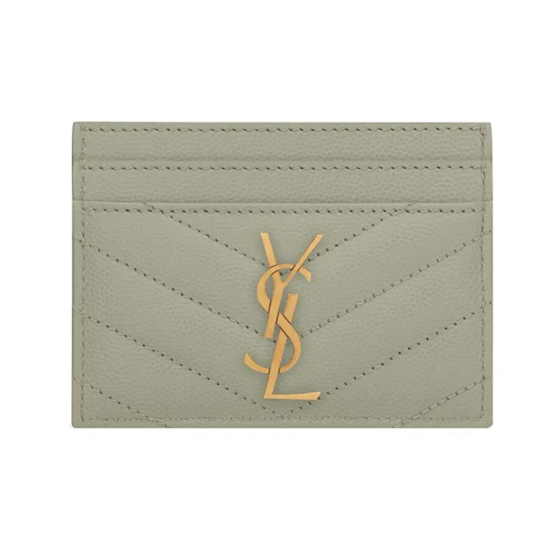 SAINT LAURENT CASSANDRE Cow Leather Card Holder Women's Mint Green-0
