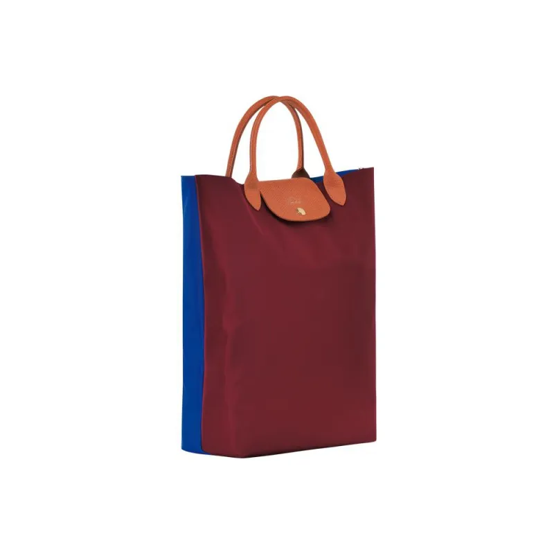 LONGCHAMP Le Pliage Canvas With Leather Trim Tote Bag Shopping Bag Handbag Women's Red & Blue-1
