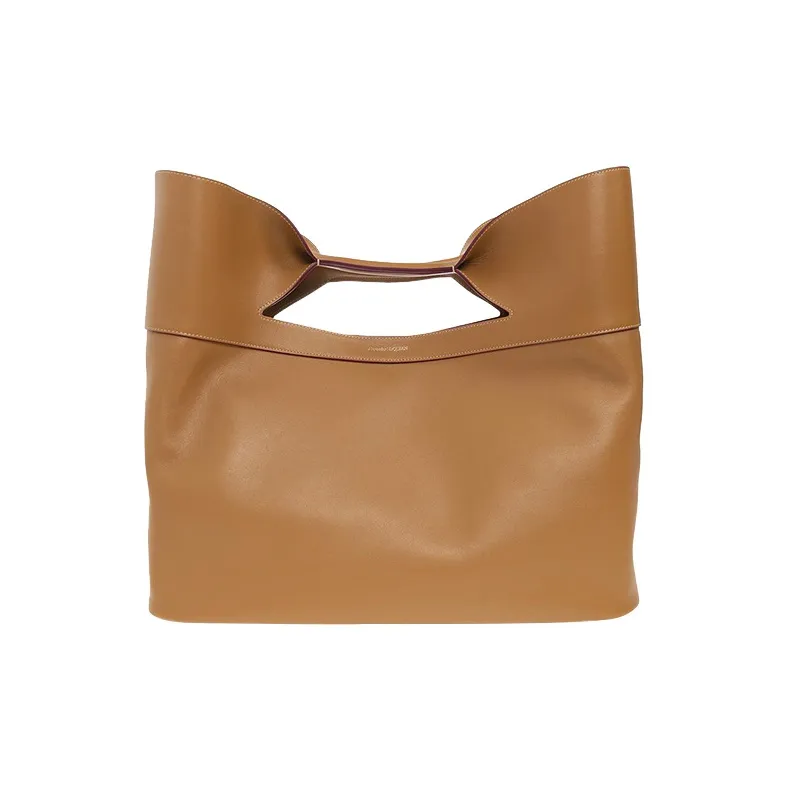 Alexander McQueen The Bow Smooth Calf Leather One Shoulder Handbags Women's Brown-0