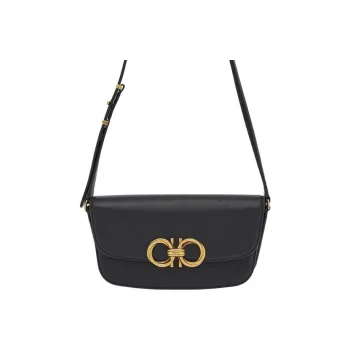 FERRAGAMO Leather Saddle Bag, Shoulder Bag, Crossbody Bag Women's Black
