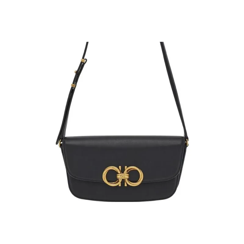 FERRAGAMO Leather Saddle Bag, Shoulder Bag, Crossbody Bag Women's Black-0