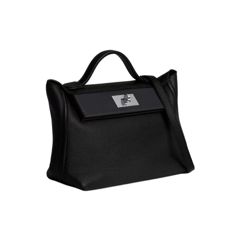 HERMES 24/24 Togo Leather With Swift Leather Shoulder Bag Crossbody Bag Handbag Women's Black With Soft Nick Color-1