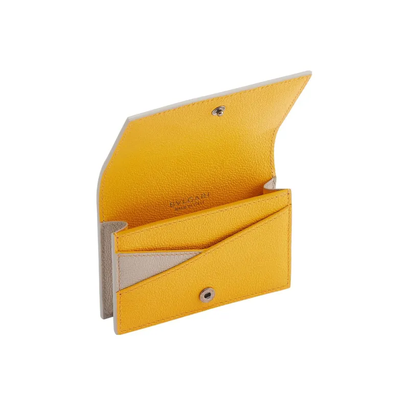BVLGARI Grain Calfskin Business Card Holder Men's Gray-2