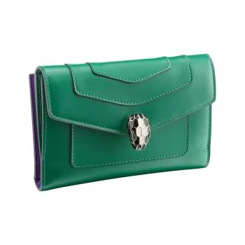 BVLGARI Serpenti Forever Series Calfskin Wallet Large Size Women's Bright Green