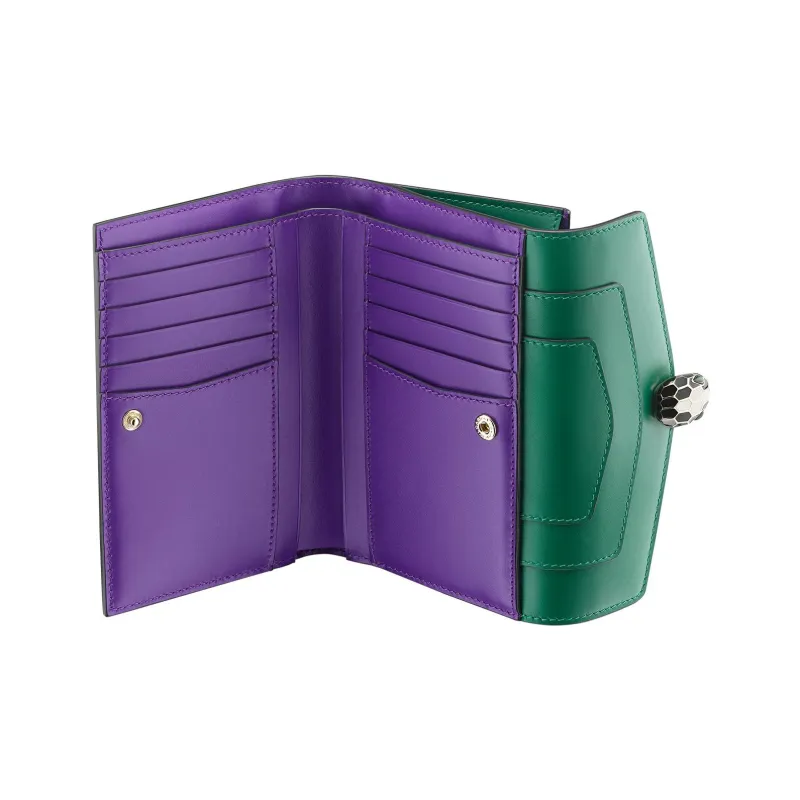 BVLGARI Serpenti Forever Series Calfskin Wallet Large Size Women's Bright Green-2
