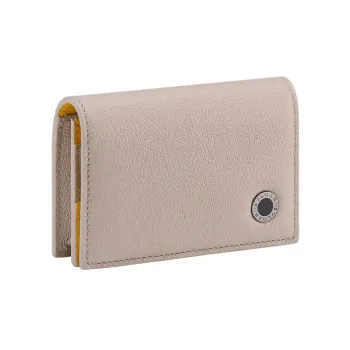 BVLGARI Grain Calfskin Business Card Holder Men's Gray