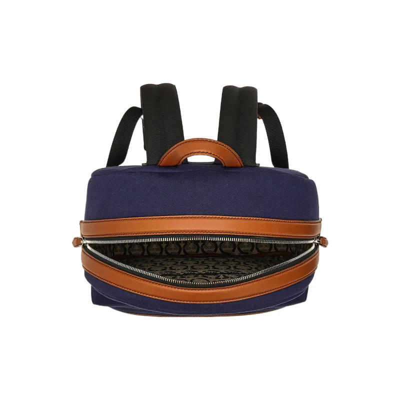 FERRAGAMO Fabric With Leather Trim Backpack Regular Men's Blue-3