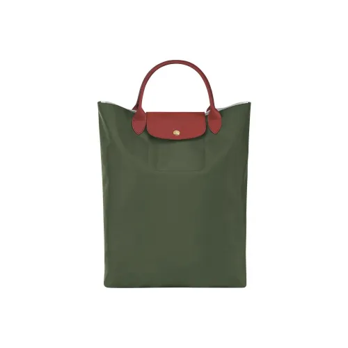 LONGCHAMP Le Pliage Canvas With Leather Trim scratched Bag Shopping Bag Handbag Women's Khaki Green With Gray Accents