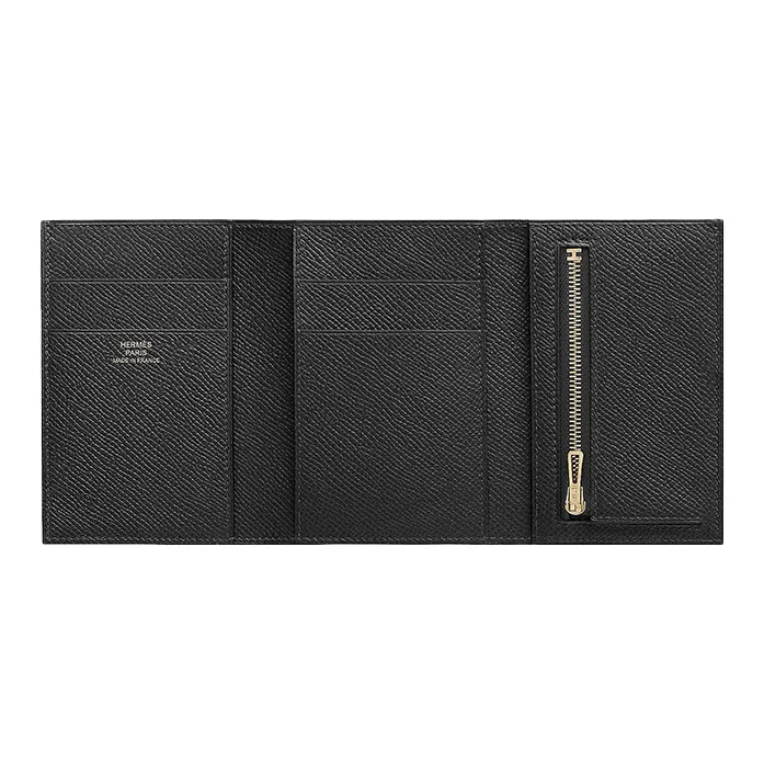 HERMES Bearn Epsom Calfskin Wallet Women's Noir Black-1