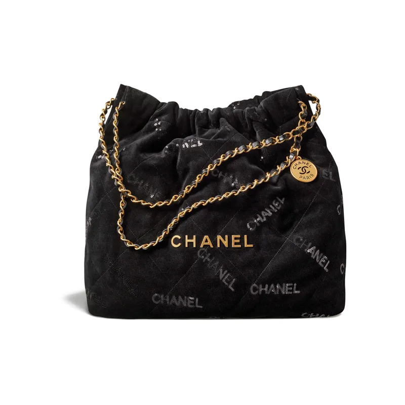 CHANEL 22Bag Velour Sequins Tote Bag, Shopping Bag, Shoulder Bag, Handbag Medium Size Women's Black-0