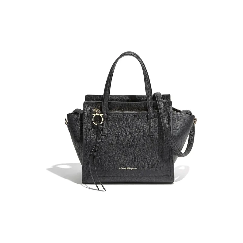 FERRAGAMO Calfskin Leather Shoulder Bag, Crossbody Bag, Handbag Women's Black-0