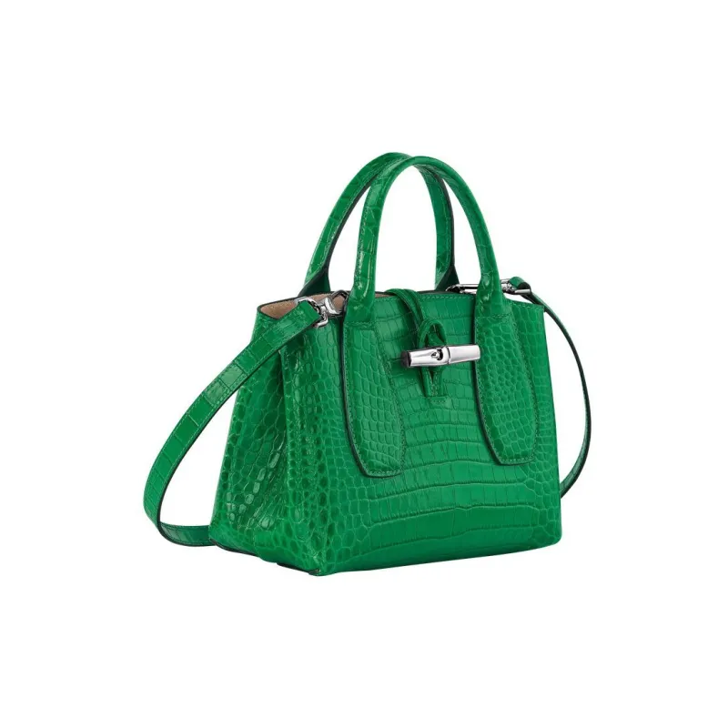 LONGCHAMP Roseau Crocodile-Embossed Calfskin Shoulder Bag Crossbody Bag Handbag Small Size Women's Green-2