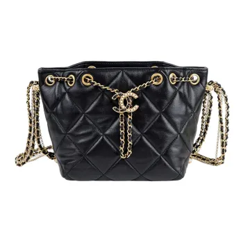 CHANEL Sheepskin Bucket Bag, Makeup Bag, Shoulder Bag, Crossbody Bag Women's Black