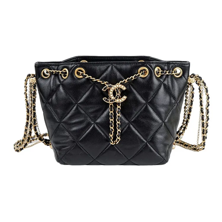 CHANEL Sheepskin Bucket Bag, Makeup Bag, Shoulder Bag, Crossbody Bag Women's Black-0