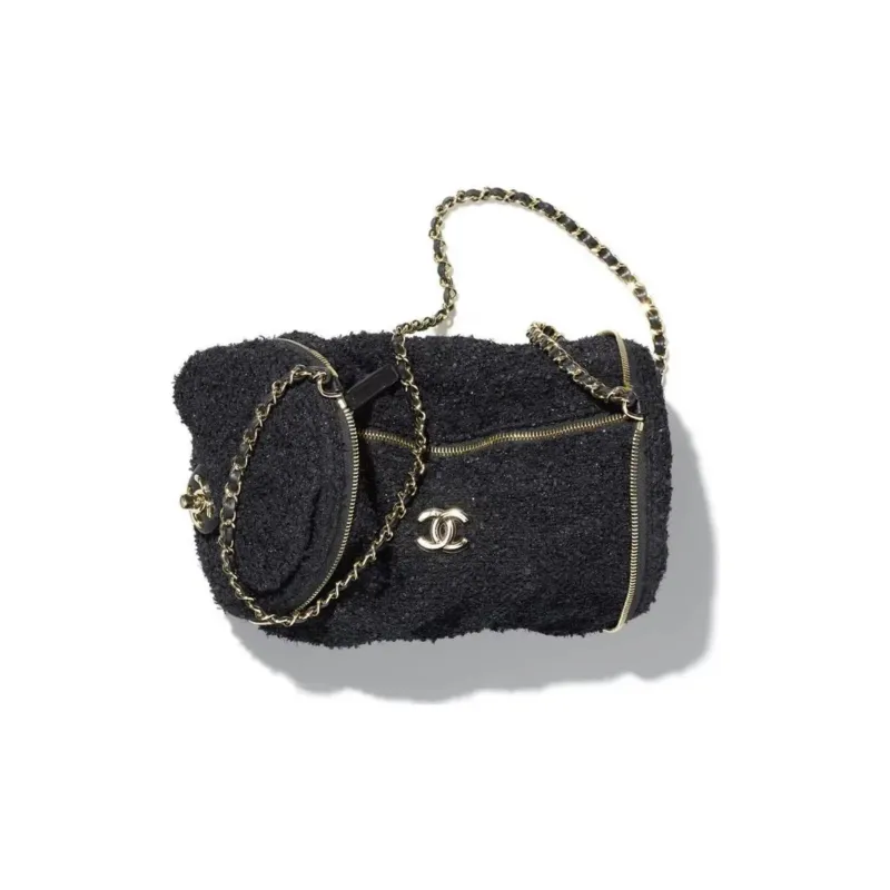 CHANEL Coco Woolen Shoulder Bag, Crossbody Bag Women's Black-0