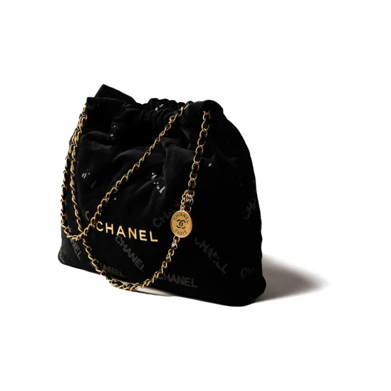 CHANEL 22Bag Velour Sequins Tote Bag, Shopping Bag, Shoulder Bag, Handbag Medium Size Women's Black-1