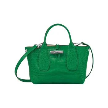 LONGCHAMP Roseau Crocodile-Embossed Calfskin Shoulder Bag Crossbody Bag Handbag Small Size Women's Green