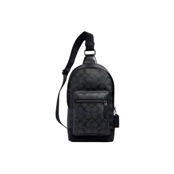 COACH West Canvas Cow Leather Patchwork Sling Bag Shoulder Bag Crossbody Bag Medium Size Men's Black
