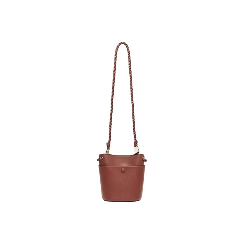 Chloe Key Glossy Grain Calfskin Bucket Bag, Shoulder Bag, Crossbody Bag Trumpets Women's Dark Umber-2