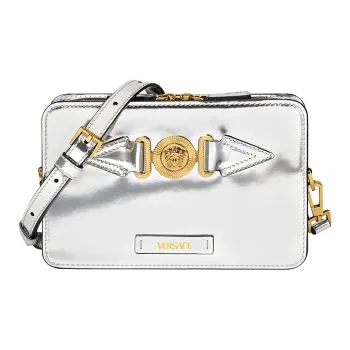 FANSIZHE VERSACE Leather Messenger Bag Shoulder Bag Crossbody Bag Clutch Men's Silver
