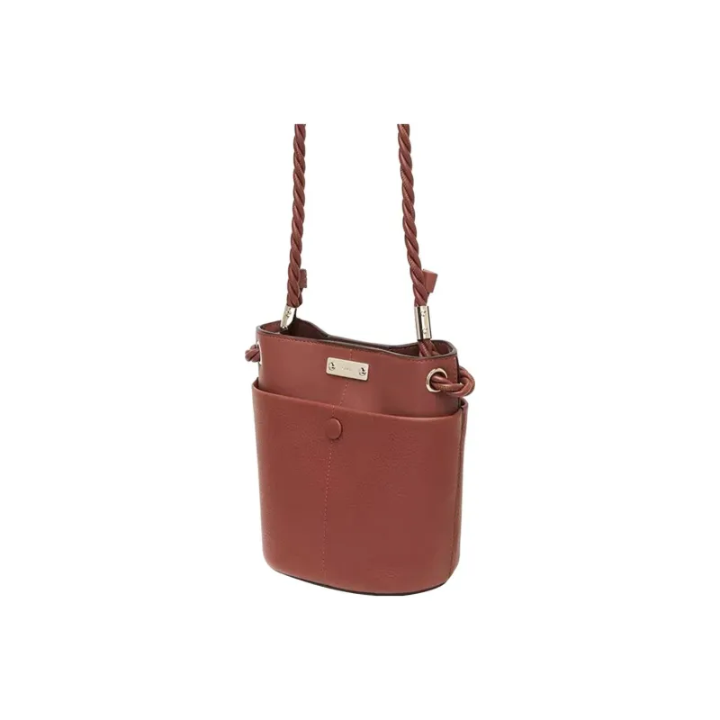 Chloe Key Glossy Grain Calfskin Bucket Bag, Shoulder Bag, Crossbody Bag Trumpets Women's Dark Umber-3