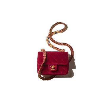 CHANEL Velour Flap Bag, Shoulder Bag, Crossbody Bag Mini Women's Burgundy