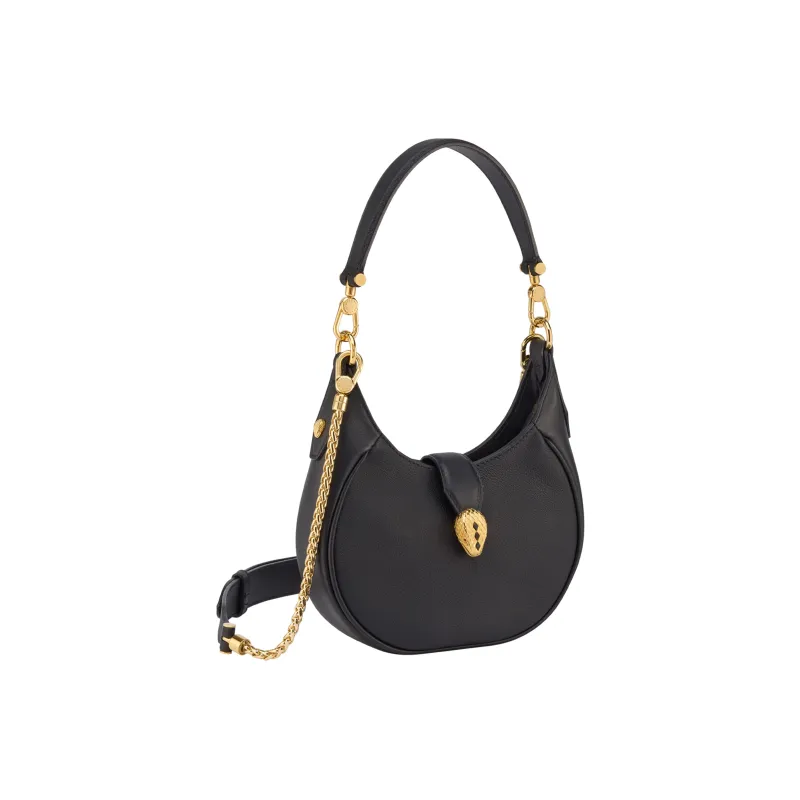 BVLGARI Serpenti Ellipse Grain Calfskin Shoulder Bag, Crossbody Bag, Handbag Small Size Women's Black-1